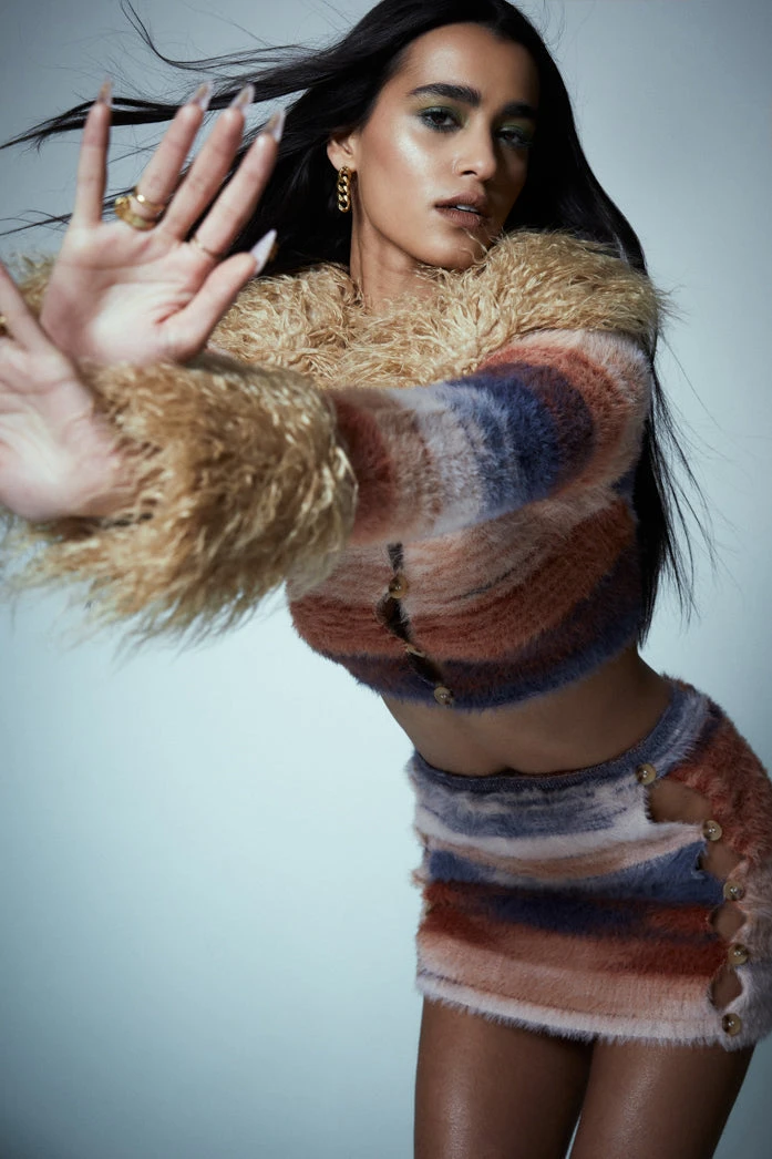 Jaded London Stripe Mohair Mini Skirt With Diamante Button - Image 5