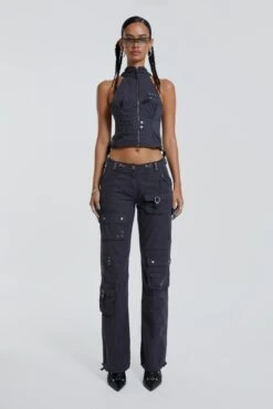 Jaded London Vintage Grey Cargo Halter Neck Top With Pocket Detail