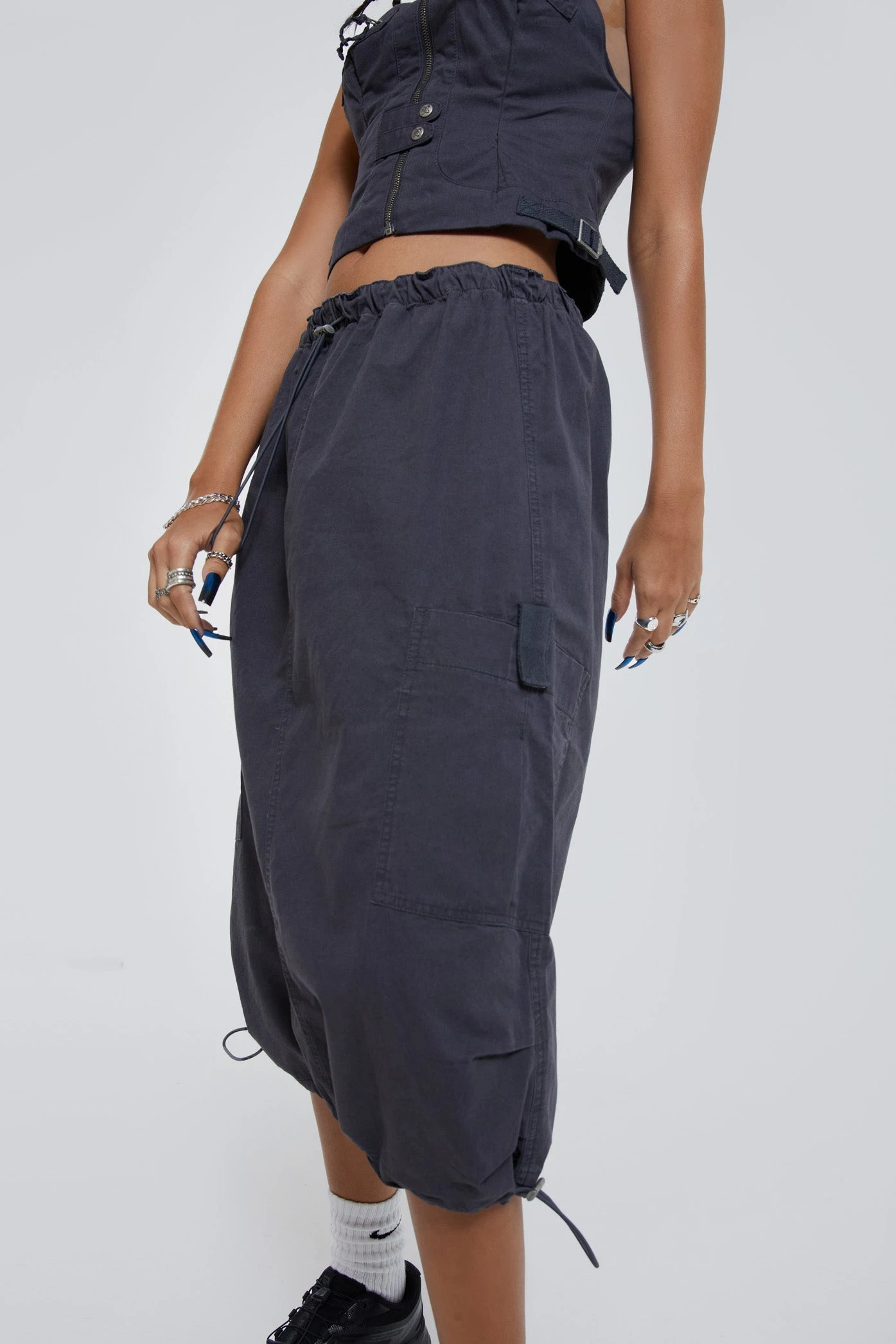 Jaded London Vintage Grey Midi Cargo Skirt - Image 6