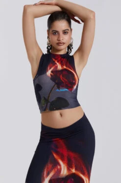 Jaded London Flaming Rose Raw Edge Tank Top