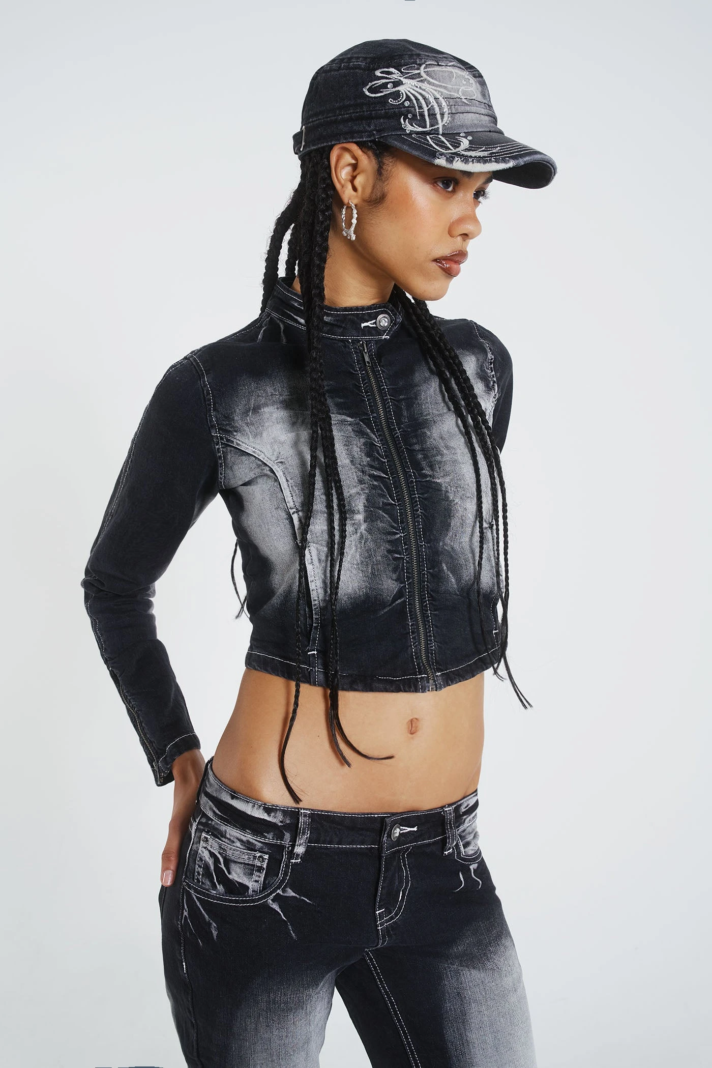 Jaded London 24/7 Ruched Front Denim Jacket - Image 6