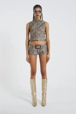 Jaded London Steel Lace Up Side PU Hot Pants