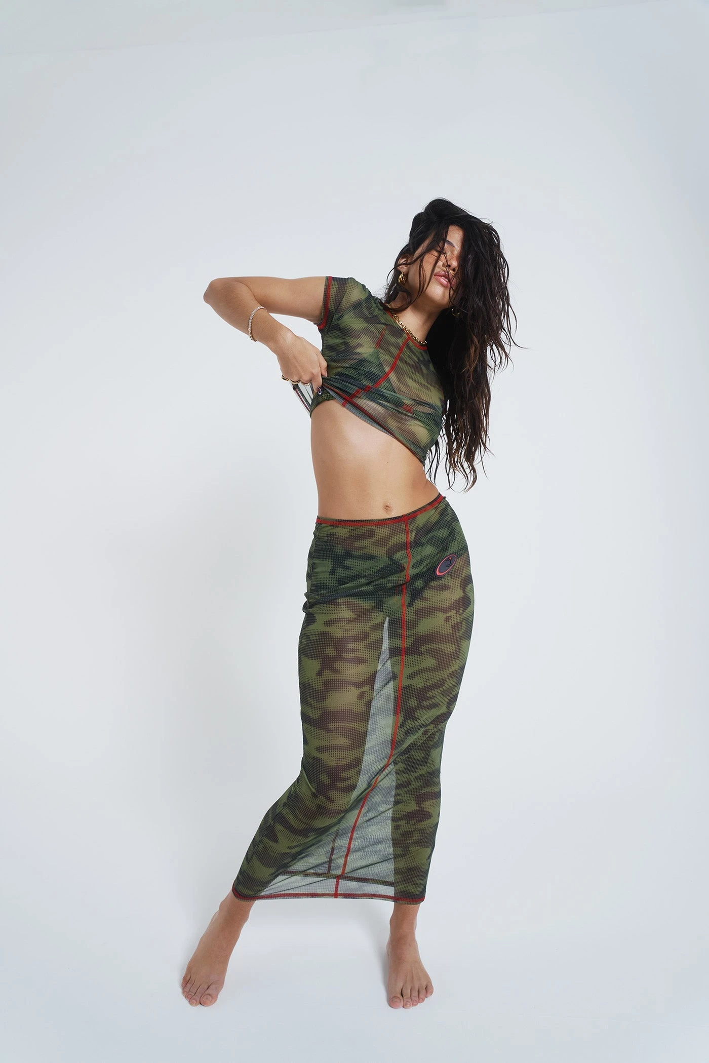 Jaded London Astro Camo Mesh Baby Tee - Image 4