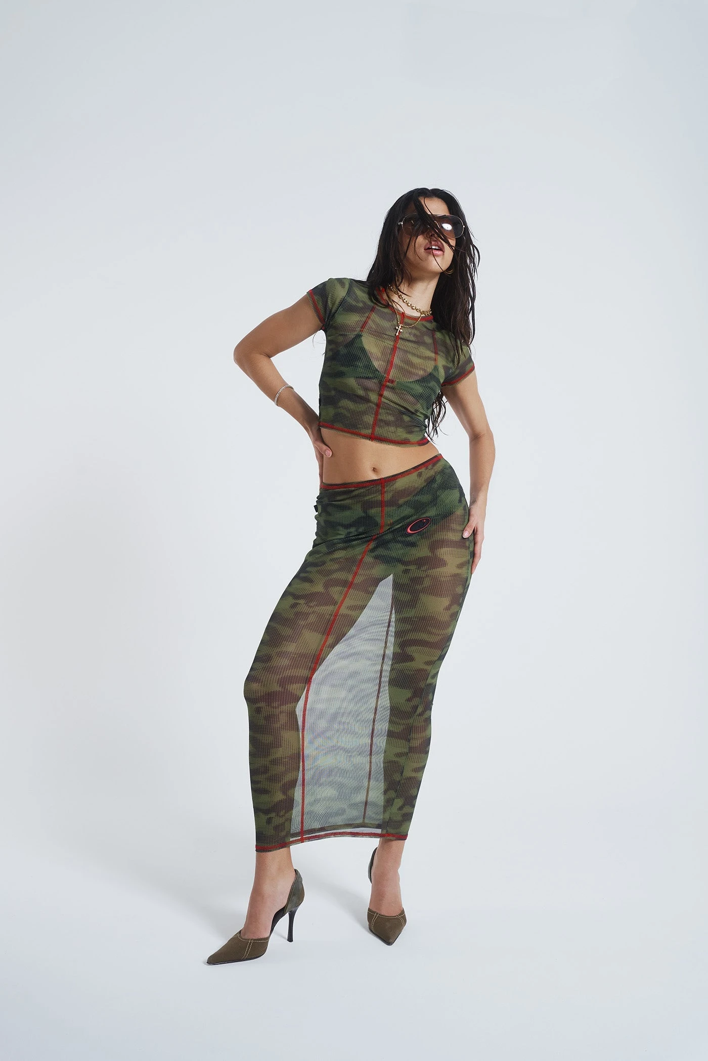 Jaded London Astro Camo Mesh Baby Tee - Image 3