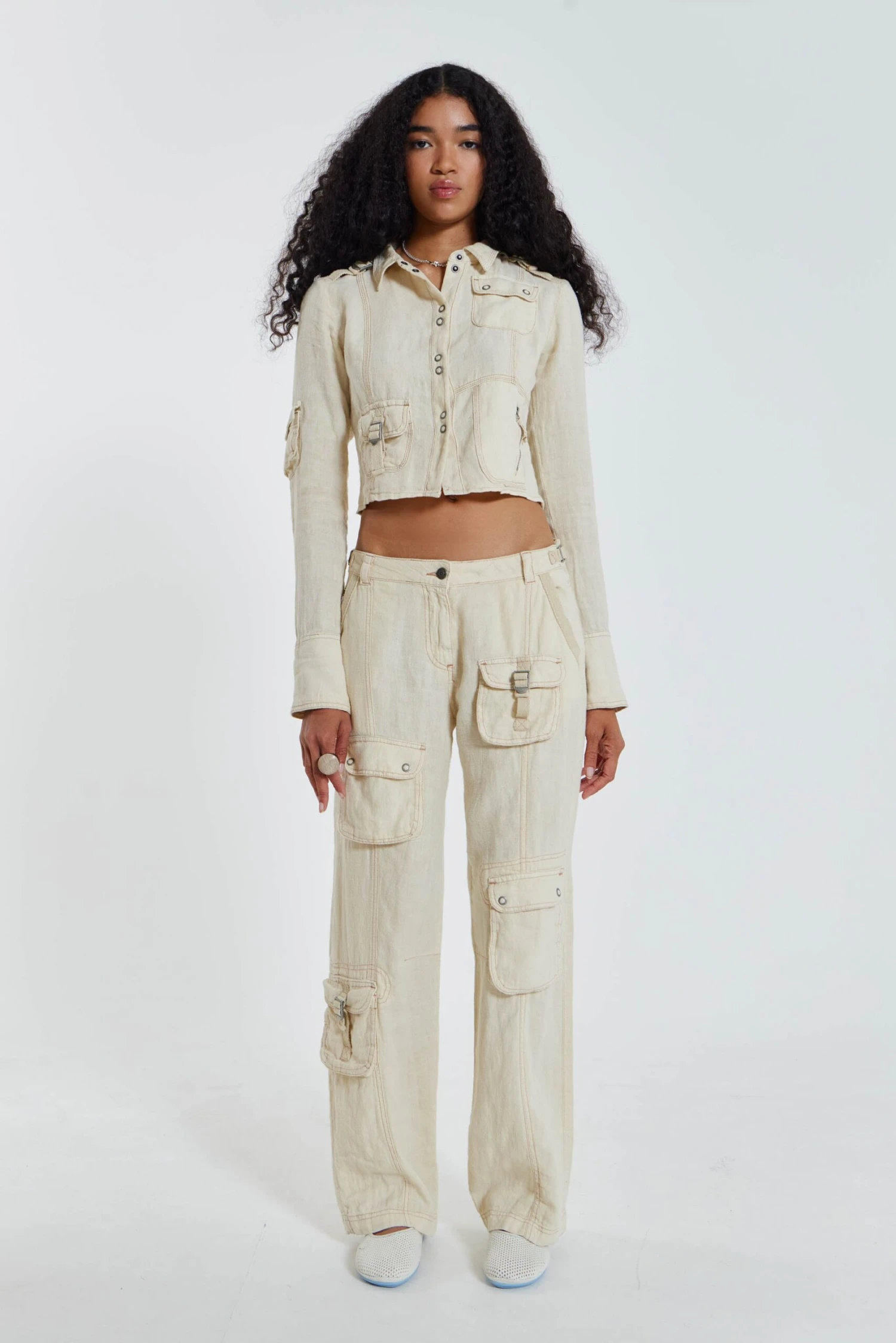 Jaded London Santal Linen Cargo Shirt - Image 5