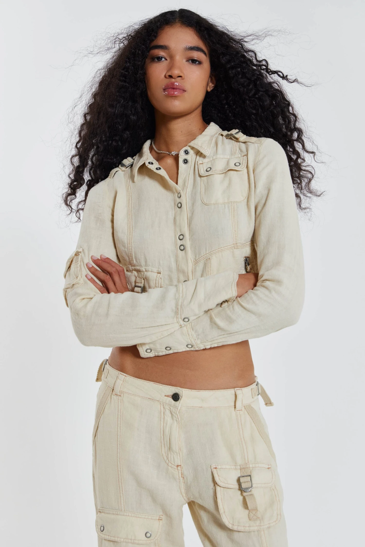 Jaded London Santal Linen Cargo Shirt - Image 4