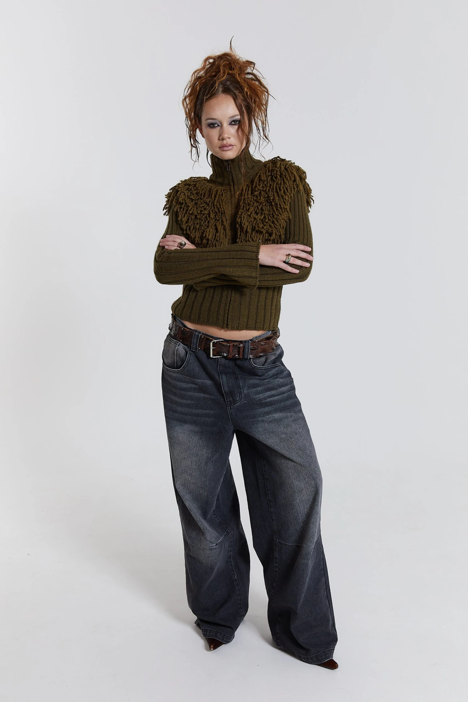 Jaded London Alder Loop Knit Zip Up Jacket - Image 2