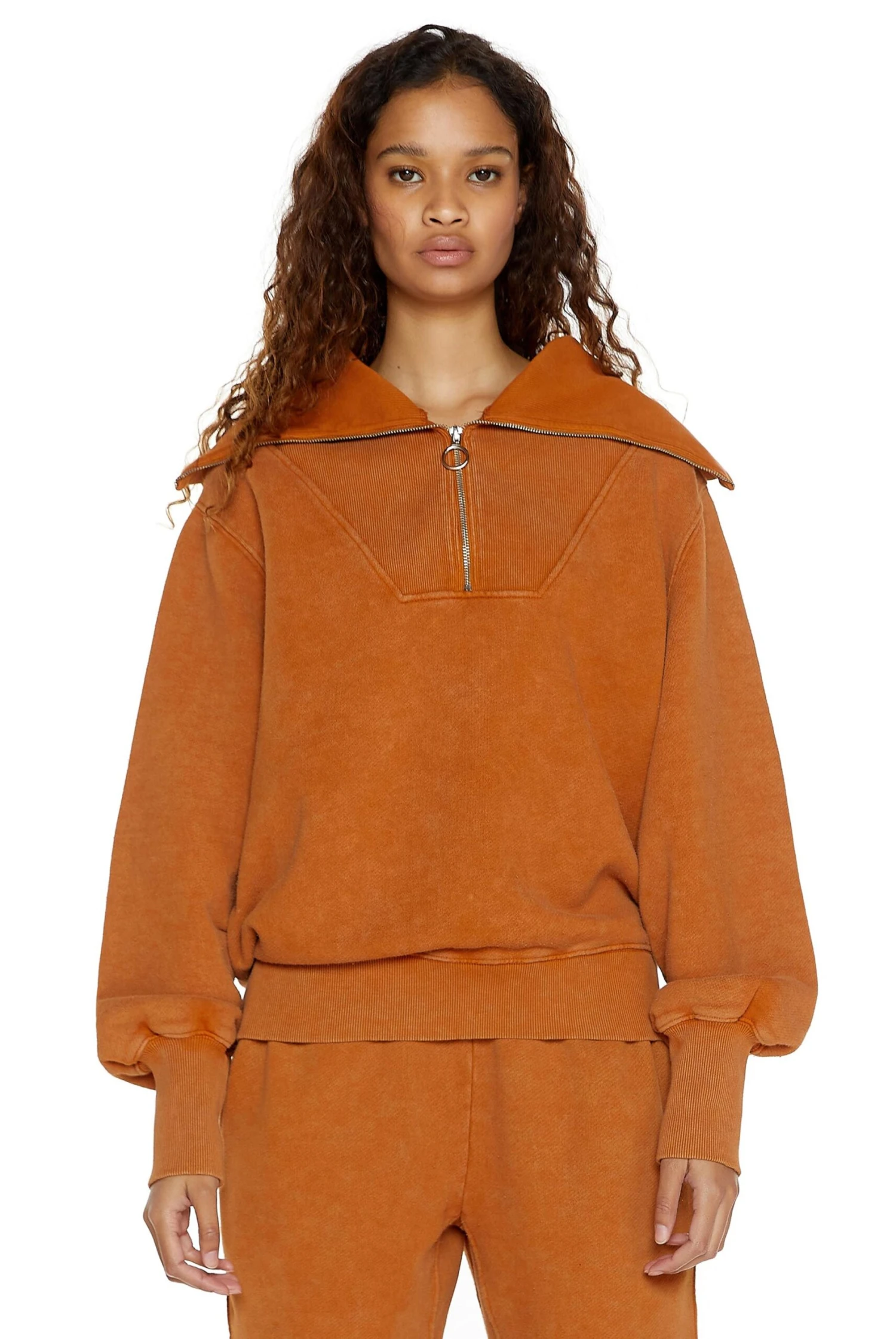 Jaded London NTRLS Rust Orange Quarter Zip Sweatshirt