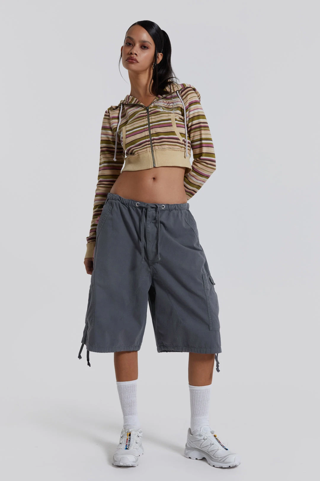 Jaded London Vintage Grey Parachute Cargo Shorts