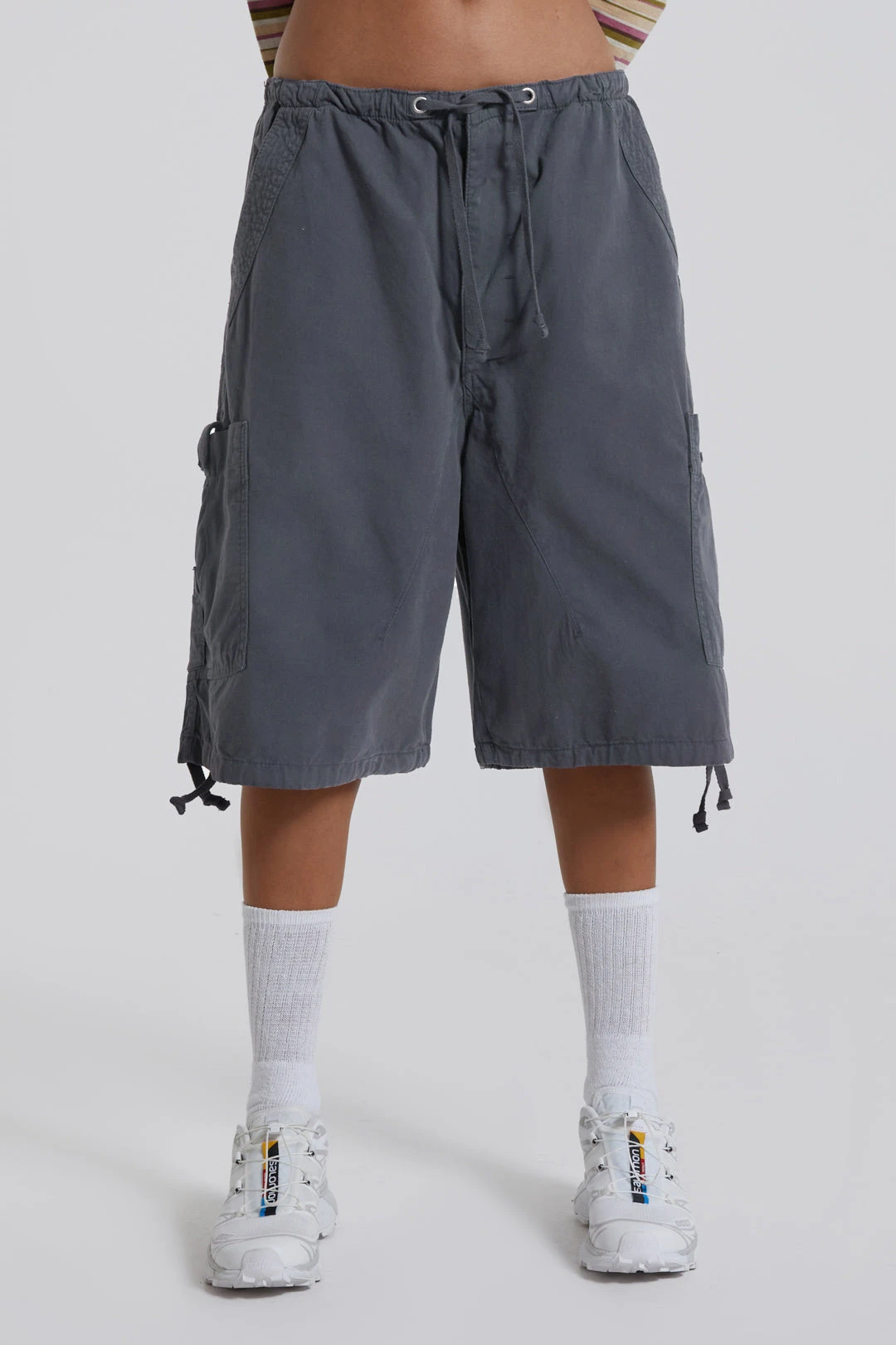 Jaded London Vintage Grey Parachute Cargo Shorts - Image 4