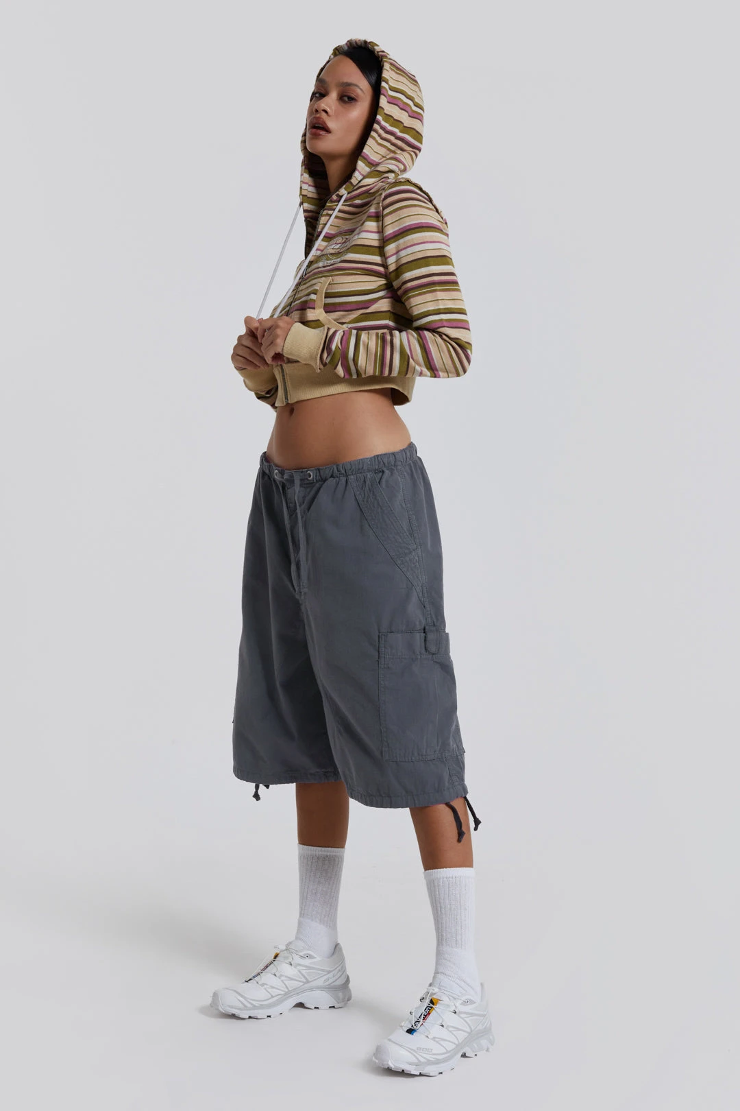 Jaded London Vintage Grey Parachute Cargo Shorts - Image 6