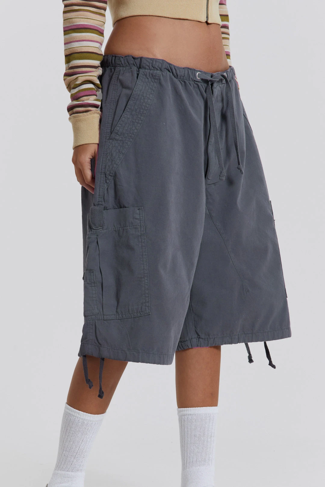Jaded London Vintage Grey Parachute Cargo Shorts - Image 5