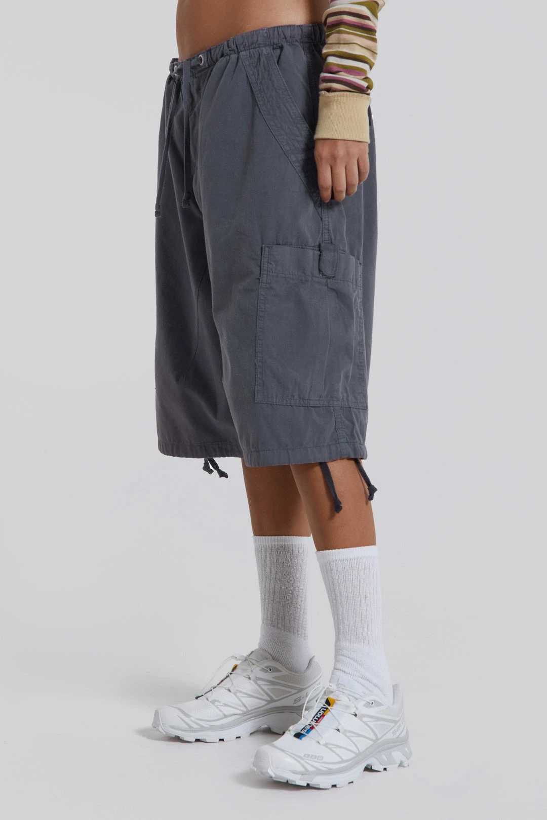 Jaded London Vintage Grey Parachute Cargo Shorts - Image 2