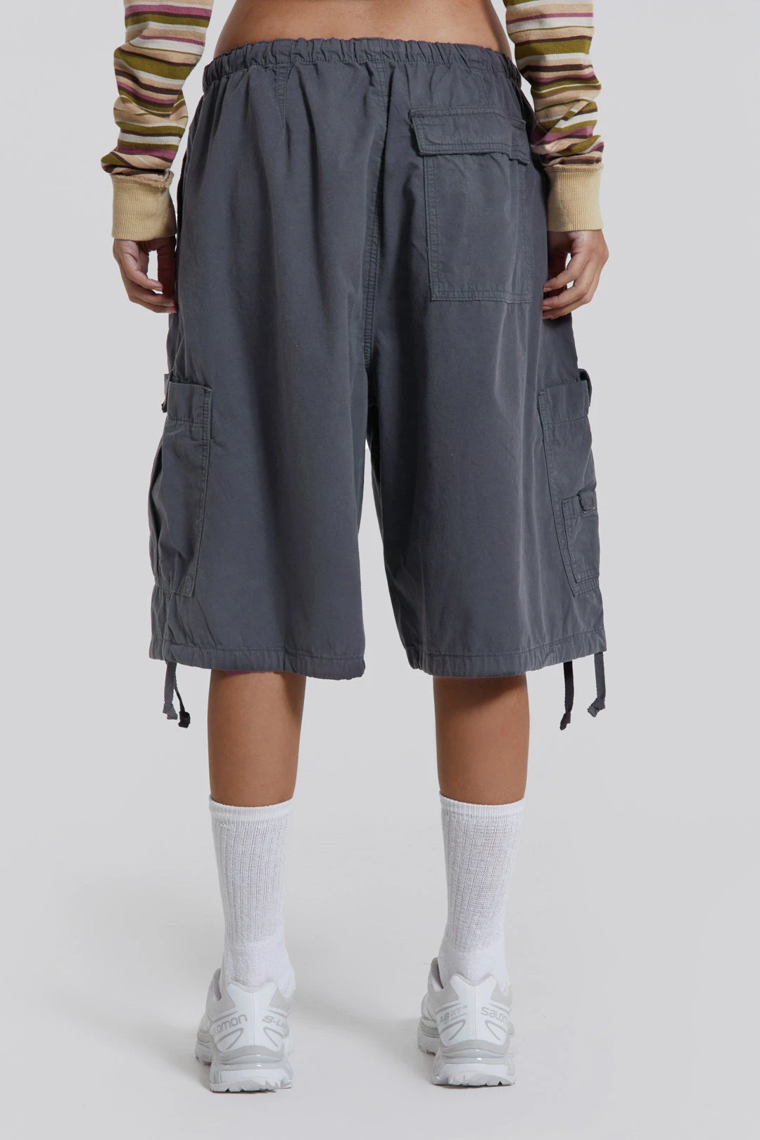 Jaded London Vintage Grey Parachute Cargo Shorts - Image 3