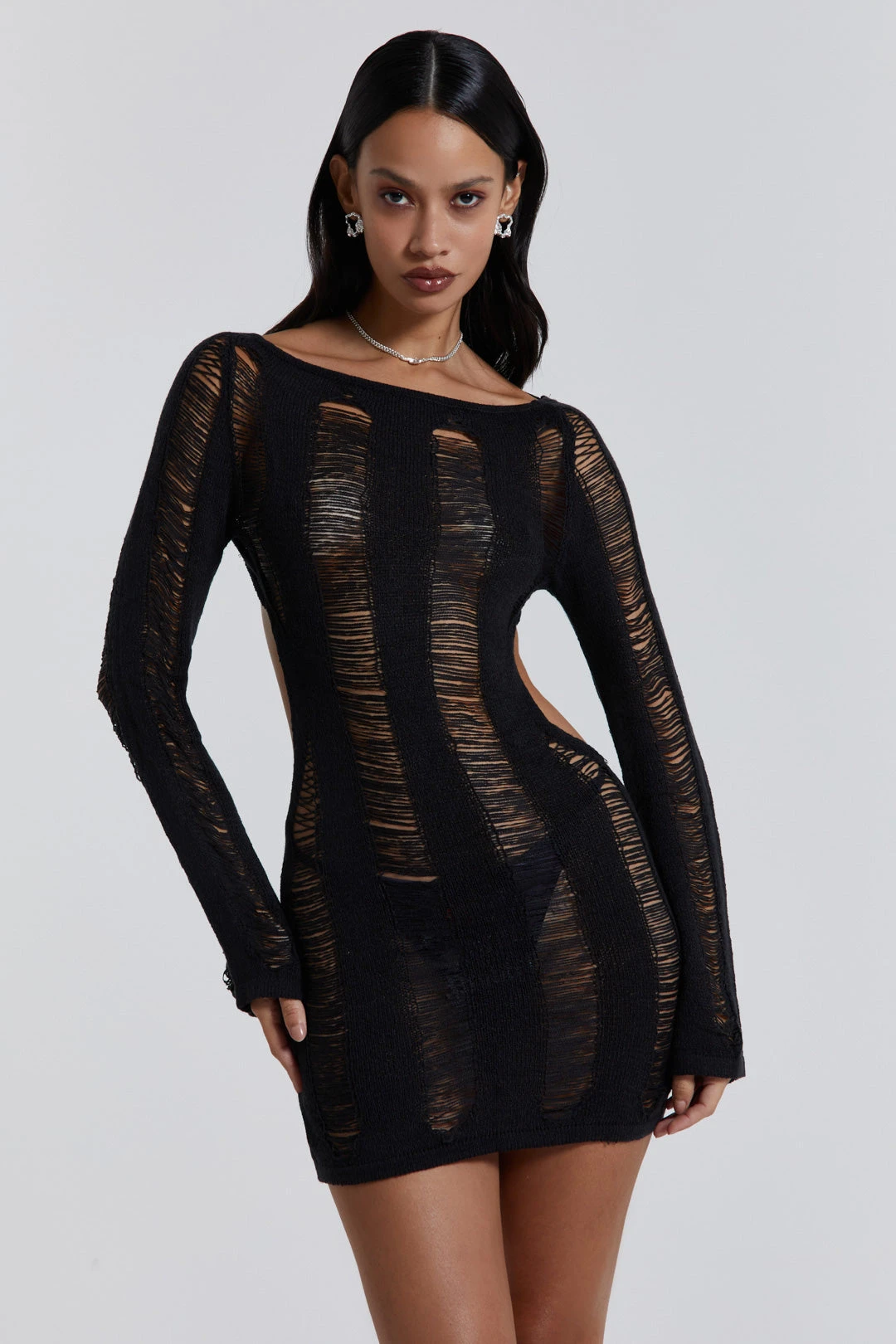 Jaded London Black Umbra Shredded Mini Dress - Image 2