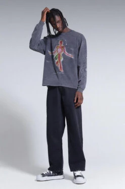 Energy Orb Print Acid Wash Long Sleeve Top